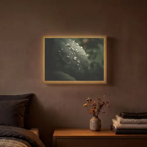 Blad - Groen - Nerven - Regendruppels Light Box met batterij (Wandlamp) middel -sfeer4