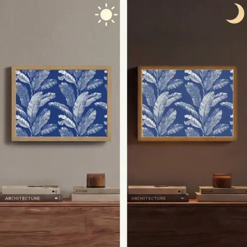 Blad - Palm - Blauw Light Box met batterij (Wandlamp) middel 907 -sfeer3
