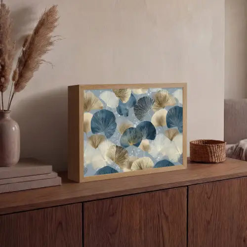 Bladeren - Abstract - Goud - Blauw Light Box met batterij (Wandlamp) middel -sfeer2