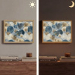 Bladeren - Abstract - Goud - Blauw Light Box met batterij (Wandlamp) middel -sfeer3