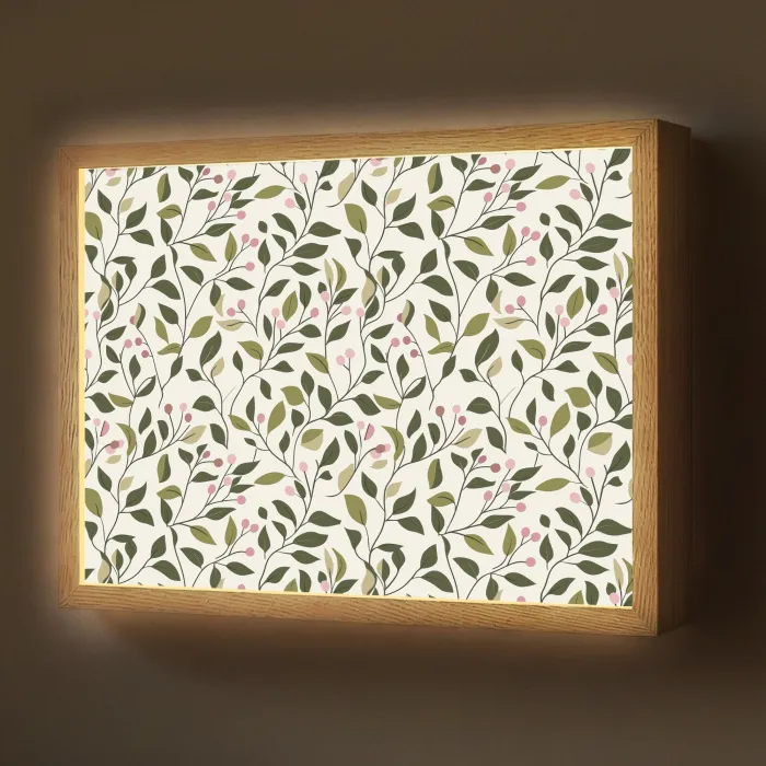Bladeren - Bessen - Roze Light Box met batterij (Wandlamp) middel 907 -z3d_website