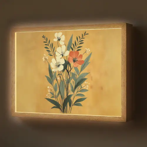 Bladeren - Boeket - Bloemen - Geel Light Box met batterij (Wandlamp) middel -z3d_website