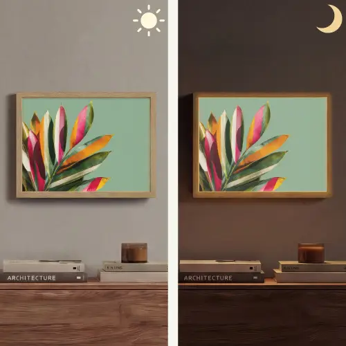 Bladeren - Tak - Kleurrijk Light Box met batterij (Wandlamp) middel -sfeer3
