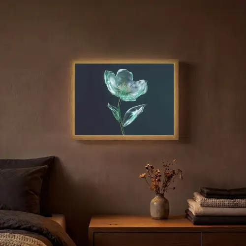 Bladeren - Bloem - Glazen - Donkerblauw Light Box met batterij (Wandlamp) middel -sfeer4