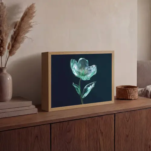 Bladeren - Bloem - Glazen - Donkerblauw Light Box met batterij (Wandlamp) middel -sfeer2