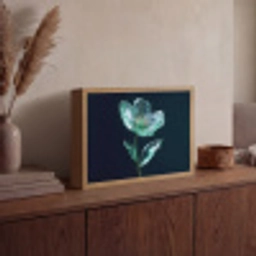 Bladeren - Bloem - Glazen - Donkerblauw Light Box met batterij (Wandlamp) middel -sfeer2
