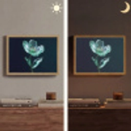 Bladeren - Bloem - Glazen - Donkerblauw Light Box met batterij (Wandlamp) middel -sfeer3