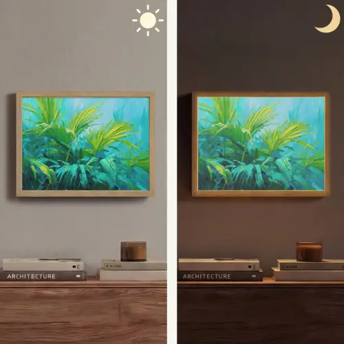 Bladeren - Groen - Schilderij - Abstract Light Box met batterij (Wandlamp) middel -sfeer3