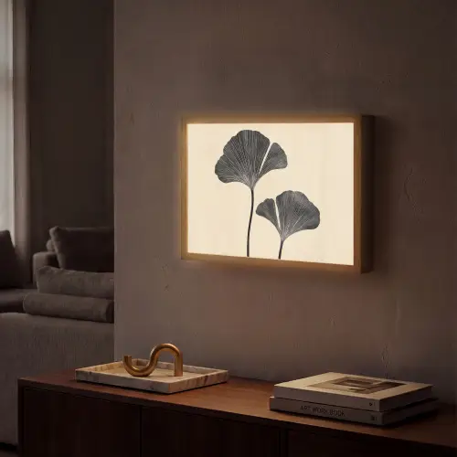 Bladeren - Minimalistisch - Zwart Light Box met batterij (Wandlamp) middel -sfeer1