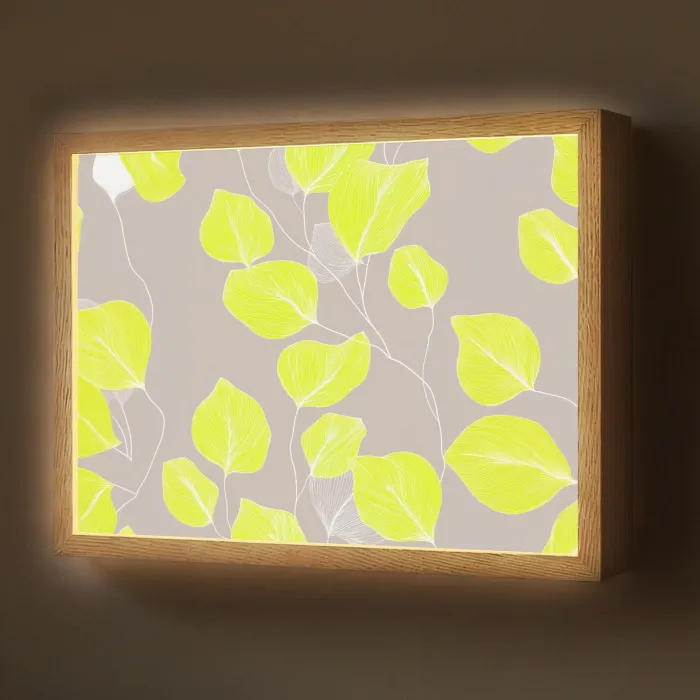 Bladeren - Neon - Geel - Lijnen Light Box met batterij (Wandlamp) middel -z3d_website