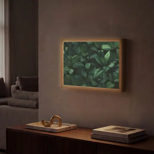 Bladeren - Ovaal - Groen - Nerven Light Box met batterij (Wandlamp) middel -sfeer1