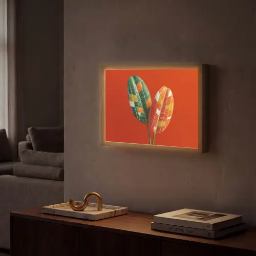 Bladeren - Ovaal - Mozaïek - Patroon Light Box met batterij (Wandlamp) middel -sfeer1