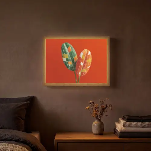 Bladeren - Ovaal - Mozaïek - Patroon Light Box met batterij (Wandlamp) middel -sfeer4