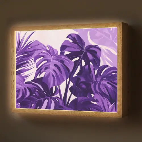 Bladeren - Paars - Tropisch - Abstract Light Box met batterij (Wandlamp) middel -z3d_website