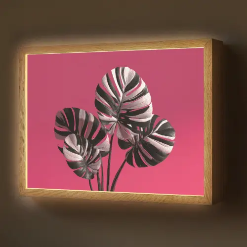 Bladeren - Rond - Roze Light Box met batterij (Wandlamp) middel -z3d_website