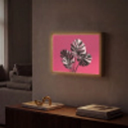Bladeren - Rond - Roze Light Box met batterij (Wandlamp) middel -sfeer1