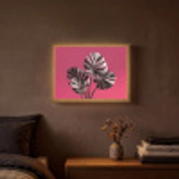 Bladeren - Rond - Roze Light Box met batterij (Wandlamp) middel -sfeer4