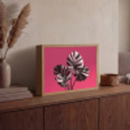 Bladeren - Rond - Roze Light Box met batterij (Wandlamp) middel -sfeer2