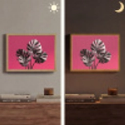 Bladeren - Rond - Roze Light Box met batterij (Wandlamp) middel -sfeer3