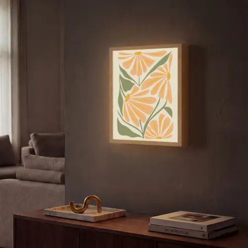 Blaadjes - Zachtoranje - Bloemen Light Box met batterij (Wandlamp) middel -sfeer1