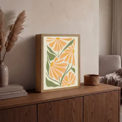 Blaadjes - Zachtoranje - Bloemen Light Box met batterij (Wandlamp) middel -sfeer2