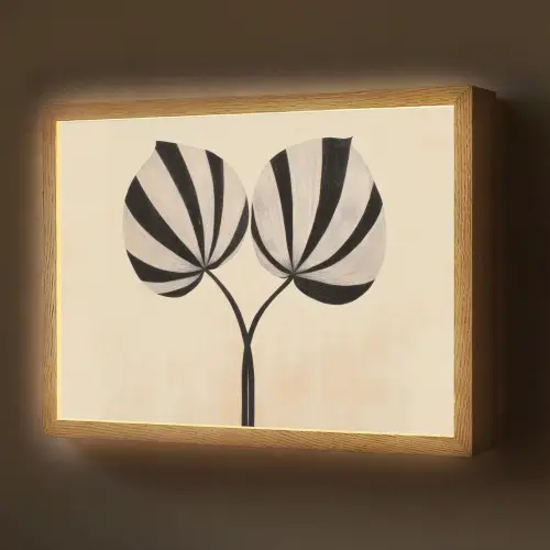 Bladeren - Gestreept - Stengel - Beige Light Box met batterij (Wandlamp) middel -z3d_website