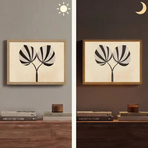 Bladeren - Gestreept - Stengel - Beige Light Box met batterij (Wandlamp) middel -sfeer3