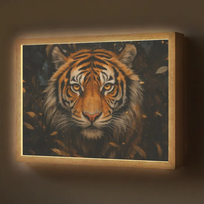 Bladeren - Tijger - Oranje Light Box met batterij (Wandlamp) middel -z3d_website