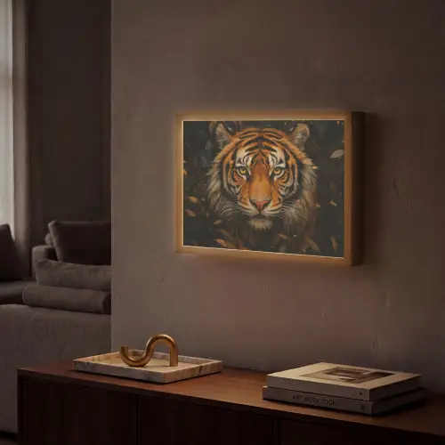 Bladeren - Tijger - Oranje Light Box met batterij (Wandlamp) middel -sfeer1