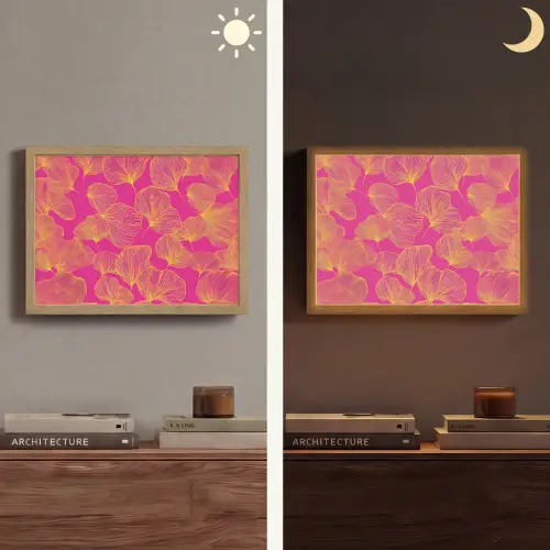 Bladeren - Nerven - Grafisch - Roze Light Box met batterij (Wandlamp) middel -sfeer3