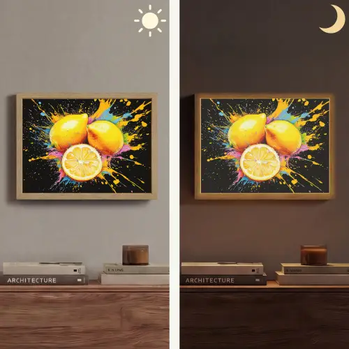 Citroen - Graffiti - Kleurrijk - Verf - Modern Light Box met batterij (Wandlamp) middel -sfeer3