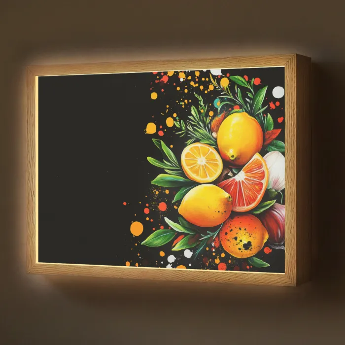 Citroenen - Zwart - Kruiden - Graffiti - Verf Light Box met batterij (Wandlamp) middel -z3d_website