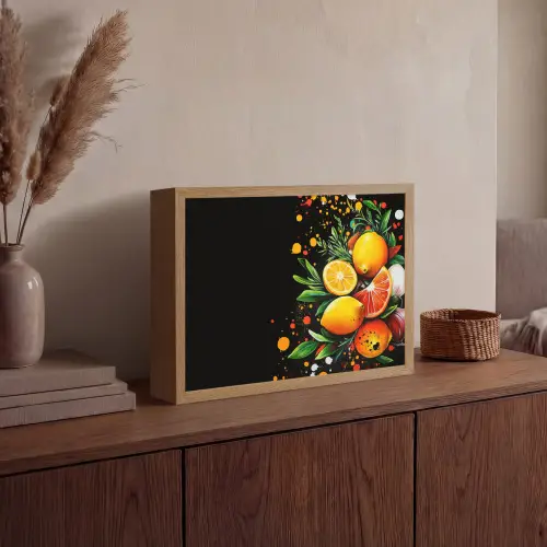 Citroenen - Zwart - Kruiden - Graffiti - Verf Light Box met batterij (Wandlamp) middel -sfeer2