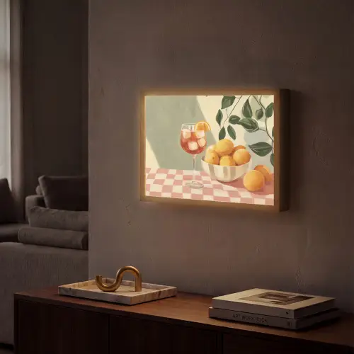 Citroenen - Glas - Tafelkleed - Geblokt Light Box met batterij (Wandlamp) middel -sfeer1