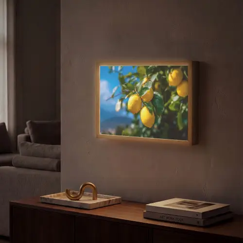 Citroenen - Bladeren - Blauwe lucht Light Box met batterij (Wandlamp) middel -sfeer1
