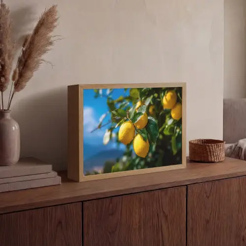 Citroenen - Bladeren - Blauwe lucht Light Box met batterij (Wandlamp) middel -sfeer2