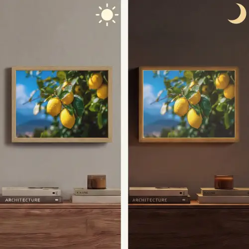 Citroenen - Bladeren - Blauwe lucht Light Box met batterij (Wandlamp) middel -sfeer3