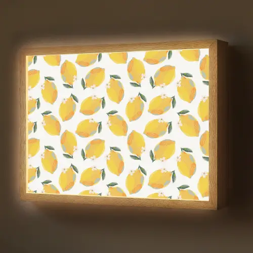 Citroenen - Wit - Bloemen - Patroon Light Box met batterij (Wandlamp) middel 907 -z3d_website