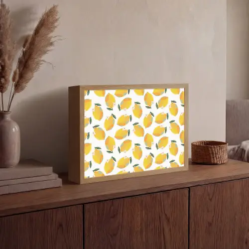Citroenen - Wit - Bloemen - Patroon Light Box met batterij (Wandlamp) middel 907 -sfeer2
