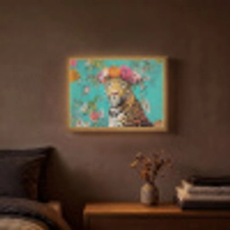 Luipaard - Bloemen - Kroon Light Box met batterij (Wandlamp) middel -sfeer4
