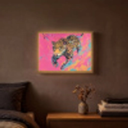 Luipaard - Roze - Oranje - Blauw - Verf Light Box met batterij (Wandlamp) middel -sfeer4