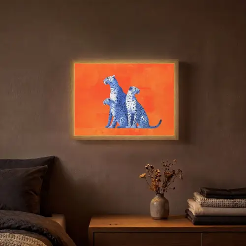 Luipaarden - Stippen - Oranje Light Box met batterij (Wandlamp) middel -sfeer4