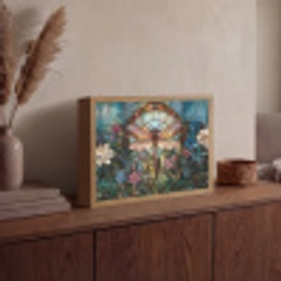 Libelle - Mozaïek - Bloemen - Kleurrijk Light Box met batterij (Wandlamp) middel -sfeer2