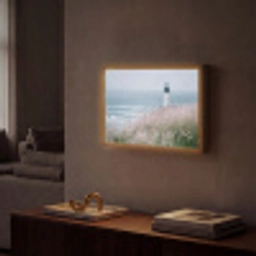 Vuurtoren - Klif - Zee - Bloemen Light Box met batterij (Wandlamp) middel -sfeer1