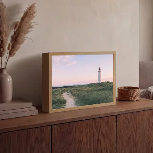 Vuurtoren - Duinlandschap - Zee Light Box met batterij (Wandlamp) middel -sfeer2