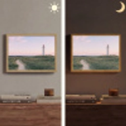 Vuurtoren - Duinlandschap - Zee Light Box met batterij (Wandlamp) middel -sfeer3