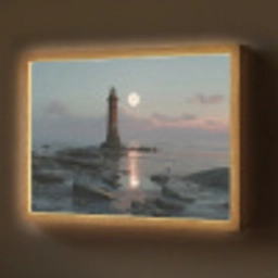 Vuurtoren - Stenen - Water - Maan Light Box met batterij (Wandlamp) middel -z3d_website
