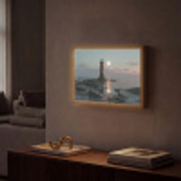 Vuurtoren - Stenen - Water - Maan Light Box met batterij (Wandlamp) middel -sfeer1