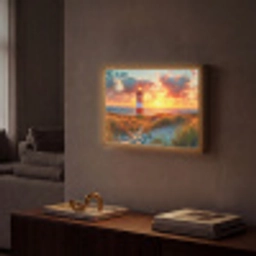 Vuurtoren - Zonsondergang - Duinen - Horizon Light Box met batterij (Wandlamp) middel -sfeer1