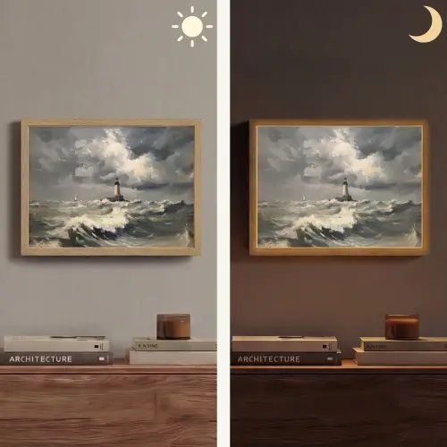 Vuurtoren - Golven - Storm Light Box met batterij (Wandlamp) middel -sfeer3